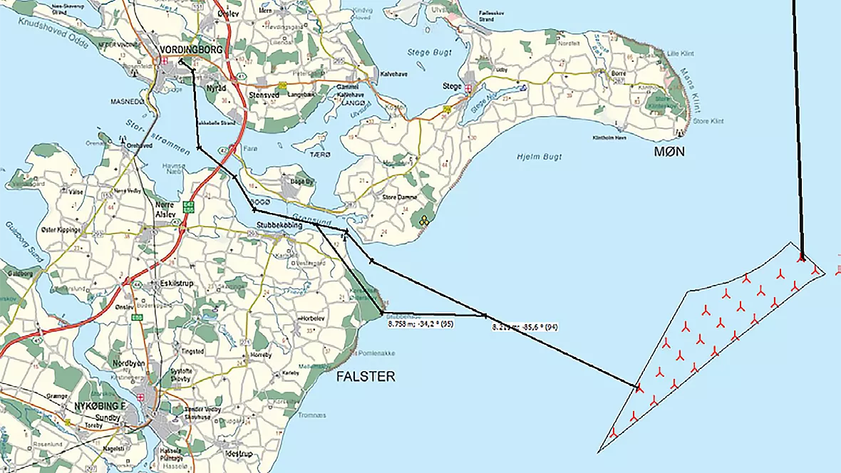 Kort over Kadet Banke hvor der i fremtiden kommer til at ligge endnu en havvindmøllepark